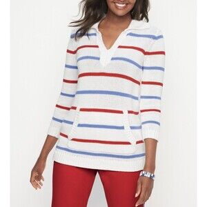 Talbots Johnny Collar Pullover Sweater Womens S White Patriotic Striped Spring